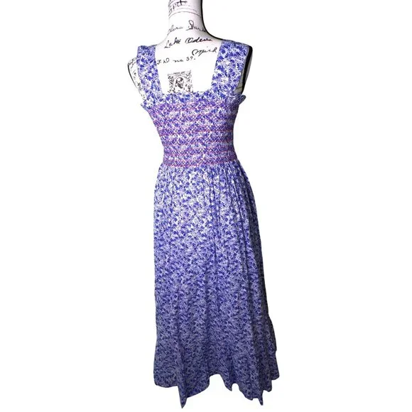 🆕 Mille Garden Smocked Floral Midi Dress Cotton Large 8-10 - Picture 10 of 12